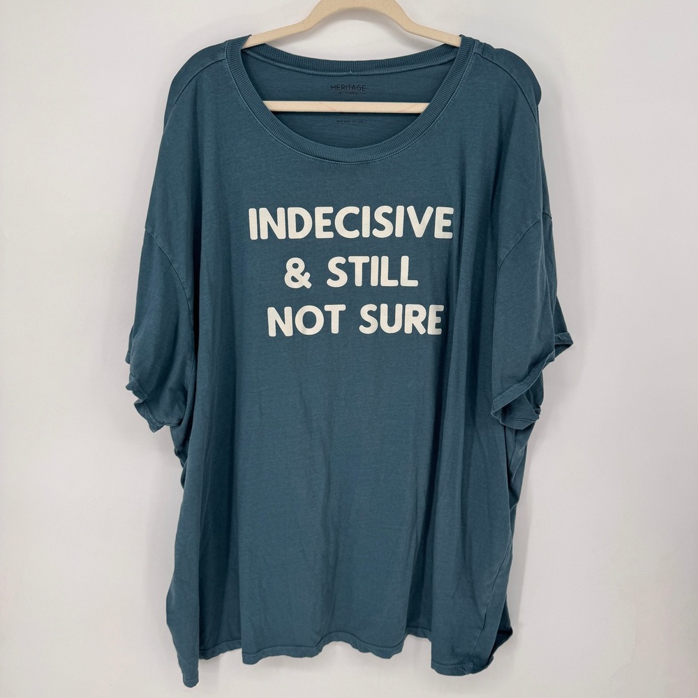Torrid Graphic Tee Womens 5 Teal Blue Good Indecisive Slogan Oversized Cotton